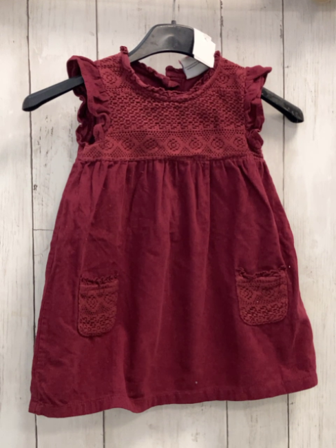   Kleid  Gr. 92  weinrot Kord gehäkelter Oberkörper + Taschen 