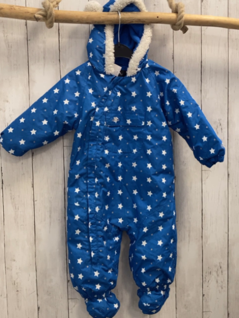   Winteroverall Gr. 86  blau weiß graue Sterne Kapuze mit weißem Teddyybund 