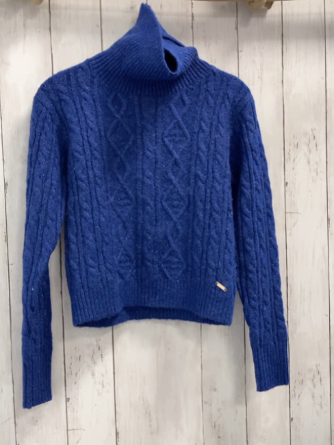 Sarabanda  Pullover  Gr. 152  blau Strick Zöpfe Rolli mit silber Glitzerfäden 
