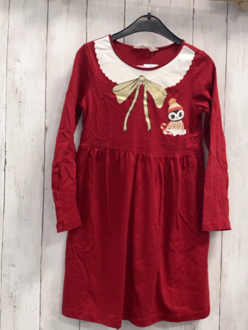 H&M Kleid  Gr. 122  rot weißer Kragen mit goldener Glitzerschleifge PInguin mit Zuckerstange 