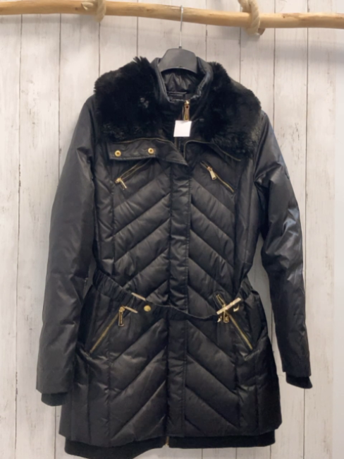 Michael Kors  Wintermantel Gr. M schwarz Kragen mit abtrennbarem Fellband Füllung 60 %  Daunen 40 % Federn