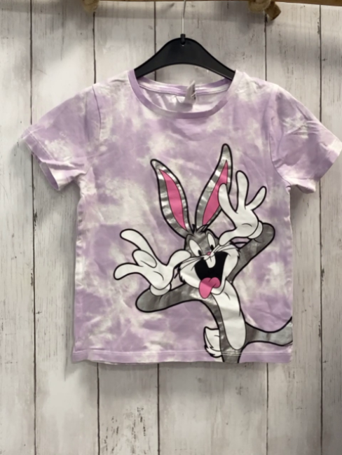   T-Shirt  Gr. 128  weiß lavendel gemustert silber weißer Hase 