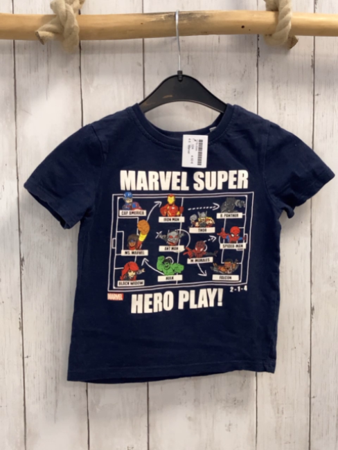Marvel  T-Shirt  Gr. 104  blau Superhelden weiße Schrift 