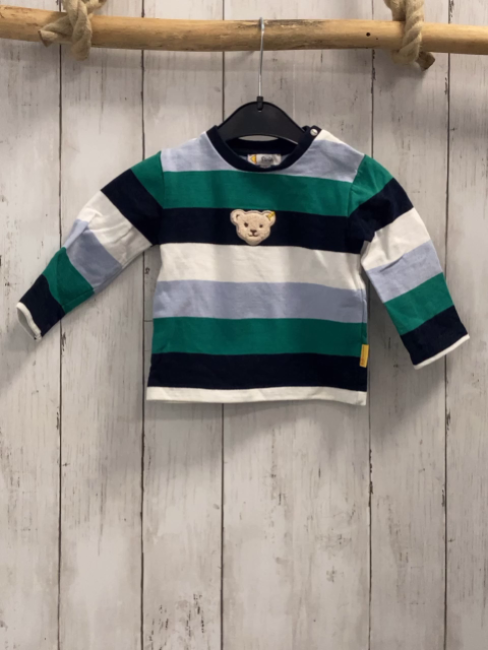 Steiff  Pullover  Gr. 74  blau hellblau grün weiße Streifen Plüschbärenkopf 