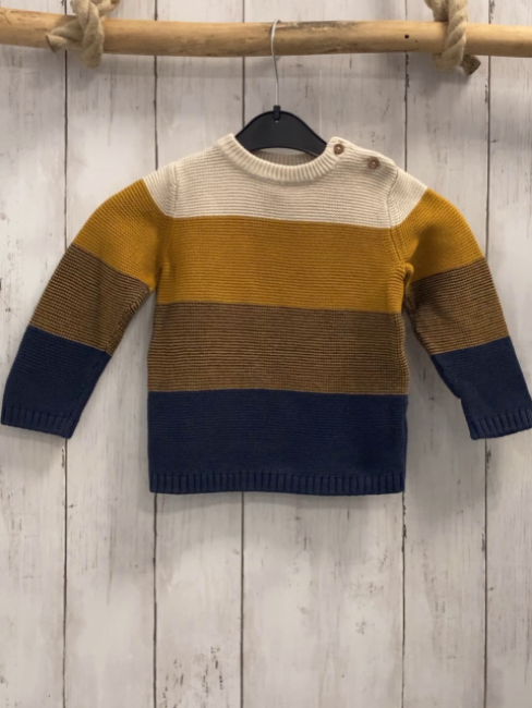   Pullover  Gr. 86  creme ocker blaue Streifen Strick 