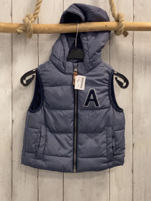 H&M  Weste  Gr. 98  blau hellgrau meliert Kapuze blaues Plüsch"A" 