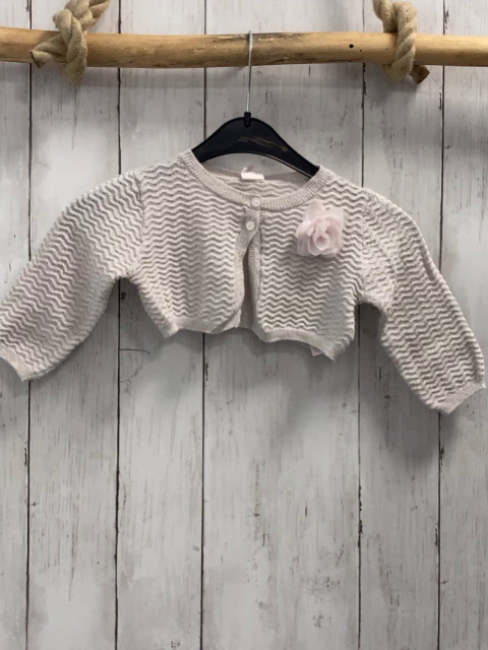 H&M  Strickjacke  Gr. 74  hellgrau silber Glitzerpunkge rosa Rosette 
