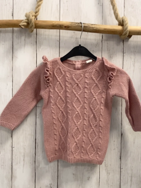 H&M  Longpulli  Gr. 80  rosa Strick Zöpfe rüschen an den Ärmeln