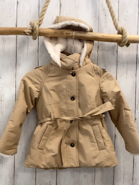 Mango Winteracke  Gr. 98  beige Kapuze Plüschfutter 