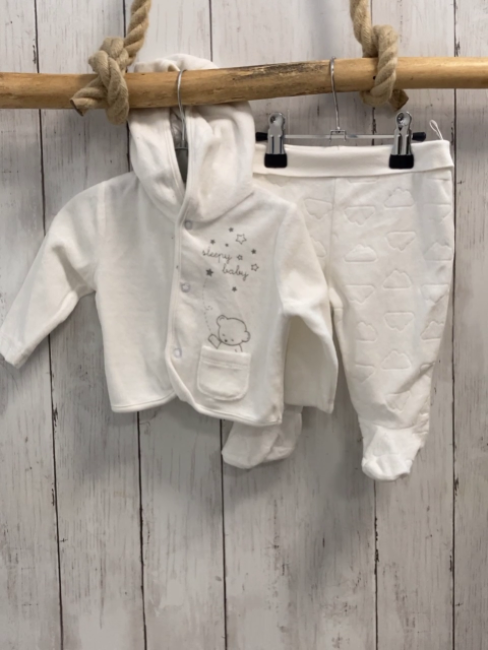 2tlg  Nickyjacke + Hose  Gr. 56  weiß Kapuze Bär graue Schrift 