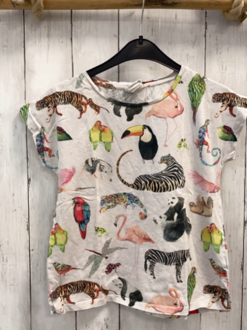 H&M  T-Shirt  Gr. 134/140  hellgrau bunte Tiere 