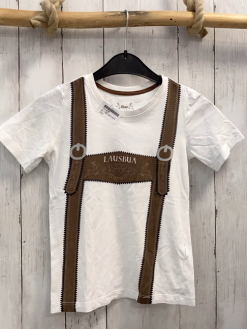   T-Shirt Gr. 122/128  weiß brauner Trachtenlatz 