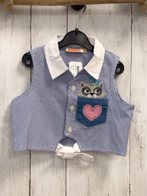   Sommerbluse  Gr. 98  blau weiße Streifen weißer Kragen Waschbär Herz