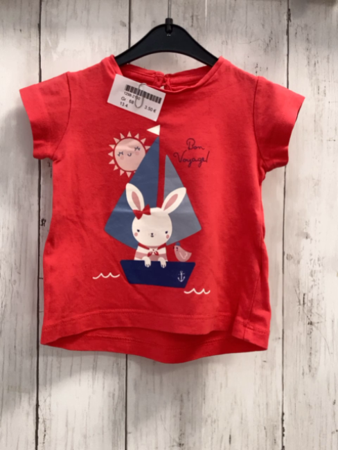   T-Shirt  Gr. 68  rot Segelboot mit Hase Sonne 