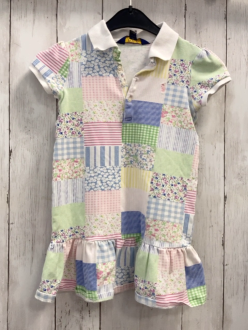 Ralph Lauren  Kleid  Gr. 110  bunte Quadrate mit Karos Streifen + Blumen weißer Kragen 