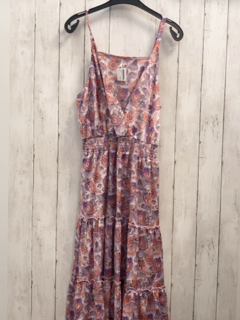   Kleid Gr. L weiß flieder bunte Blumen gesmokter Taillenbereih 