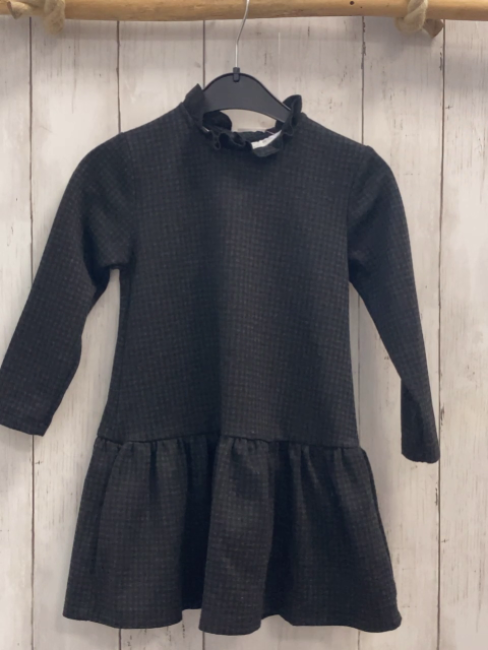 Mango  Kleid  Gr. 98  schwarz grau kariert Rüschenkragen 