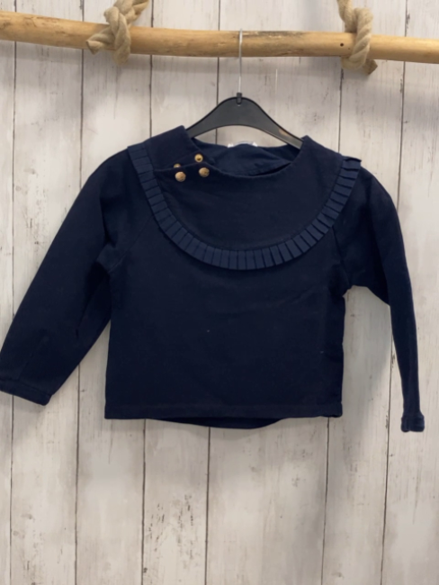 Jacadi  Pullover  Gr. 116  bau Rüschen goldene Knöpfe 