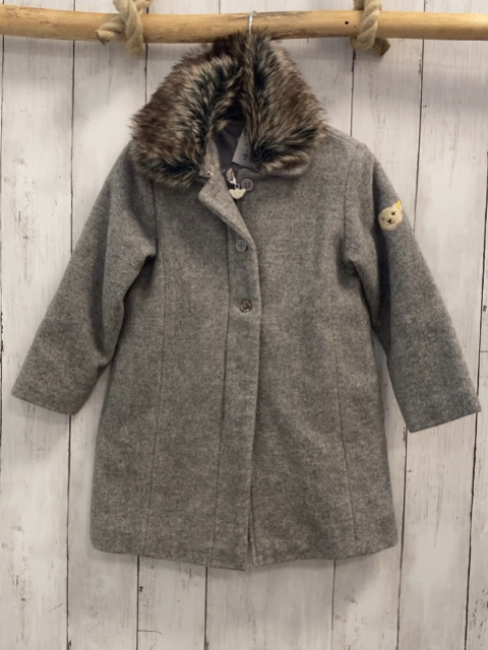 Steiff  Mantel  Gr. 98  grau Oberstoff 50 % Wolle Kragen mit Fellimitat 