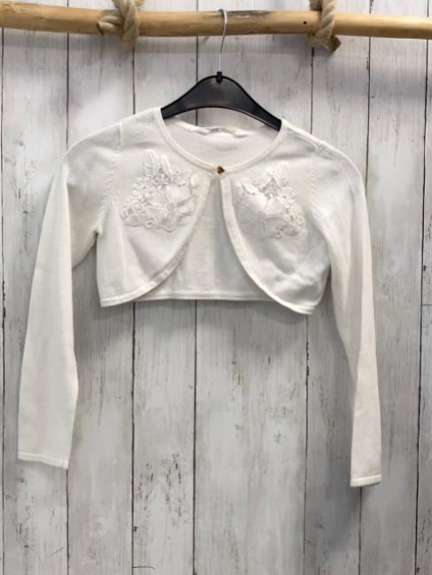 H&M  Strickjacke  Gr. 122/128  weß Blumenstickerei 