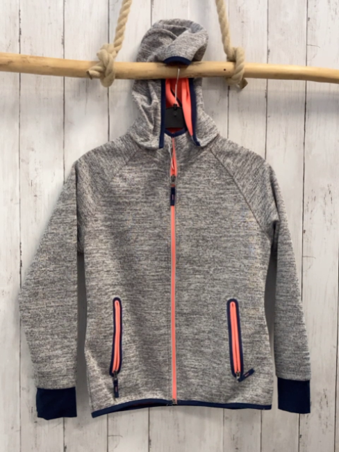   Jacke  Gr. 146/152  hellgrau meliert Kapuze blauer Bund 