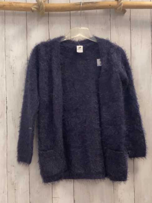   Strickjacke Gr. 146/152  blau flusig goldene Fäden 