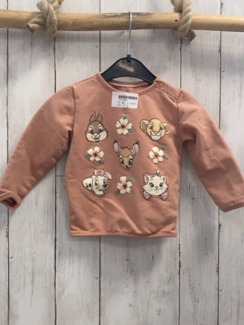   Pullover  Gr. 80  lachs Disney Tierköpfe Blumen 