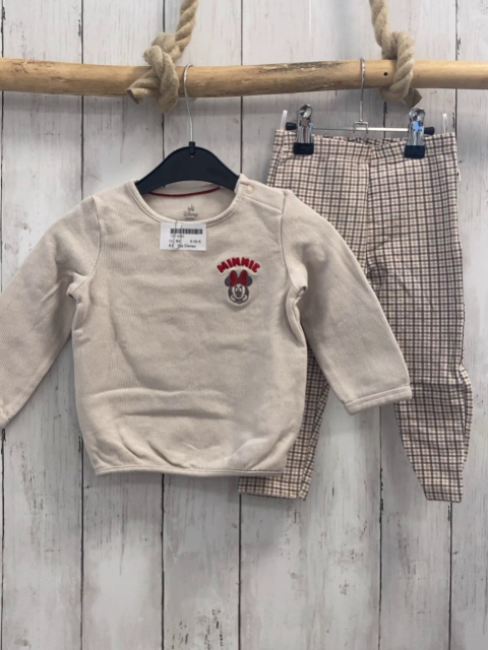 2tlg Disney  Pullover + Leggings  Gr. 80  beige Rippen Minnie Mouse + weiß beige oliv kariert 
