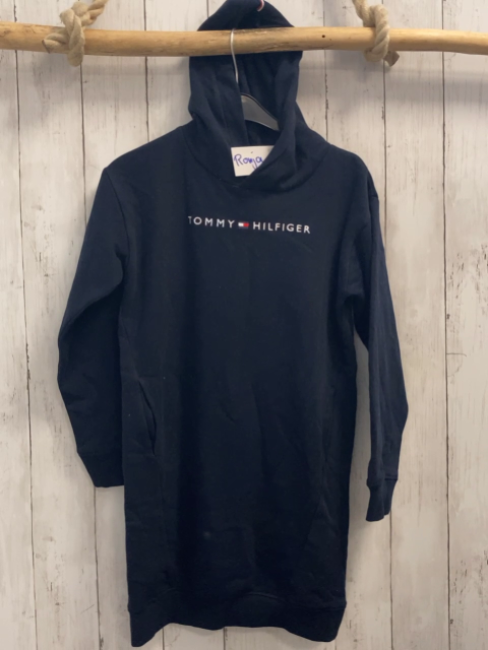 neu Tommy Hilfiger  Kleid  Gr. 140  blau Kapuze weiße Schrft + buntes Label 