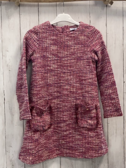 mayoral  Kleid  Gr. 134  weiß pink grau meliert mit goldenen Glitzerfäden 