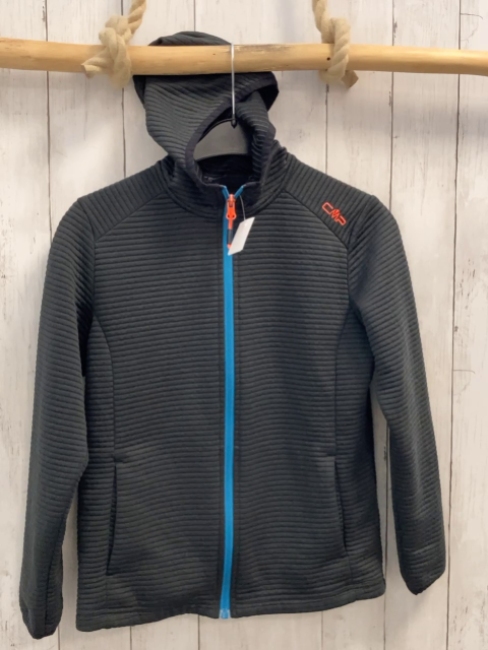CMP Sweatjacke  Gr. 152  grau Rippen Kapuze hellblauer Reißverschluss orange Schrift 