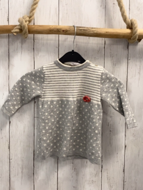 Alana  Kleid  Gr. 74  grau weiße Streifen + weiße Punkte Strick 