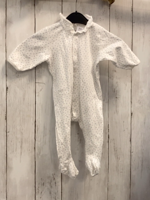 Petit Bateau  Schlafanzug  Gr. 62  weiß hellblaue Punkte 