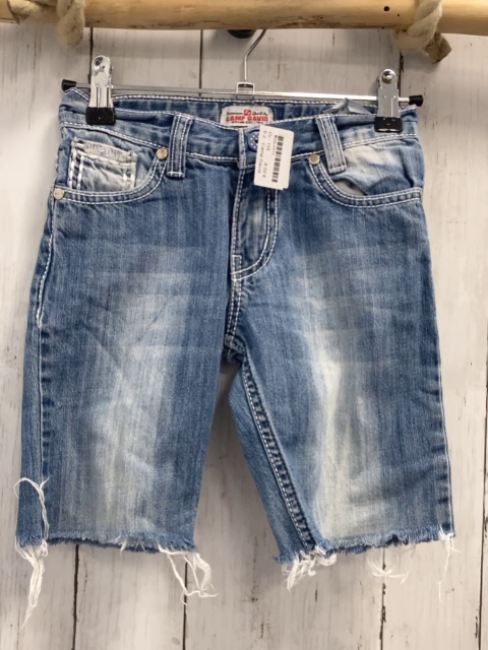 Camp David  Shorts  Gr. 116  blau Jeans weiße Nähte Fransensaum  