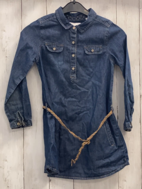 Okaidi  Kleid  Gr. 116  blau Jeans mit  braunem geflochtenen Gürtel 