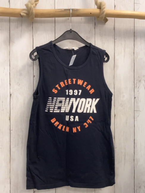 H&M Top Gr. 134/140 blau orange weiße Schrift 