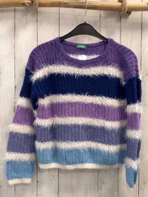 Benetton  Pullover  Gr. 146  lila blau weiß lavendel flieder Streifen Strick mit Glitzer 
