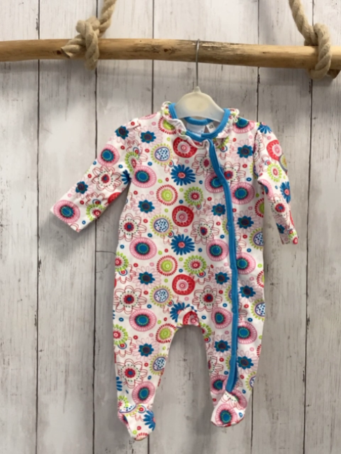 Blue Seven  Strampler  Gr. 62  weiß bunte Blumen hellblauer Bund 