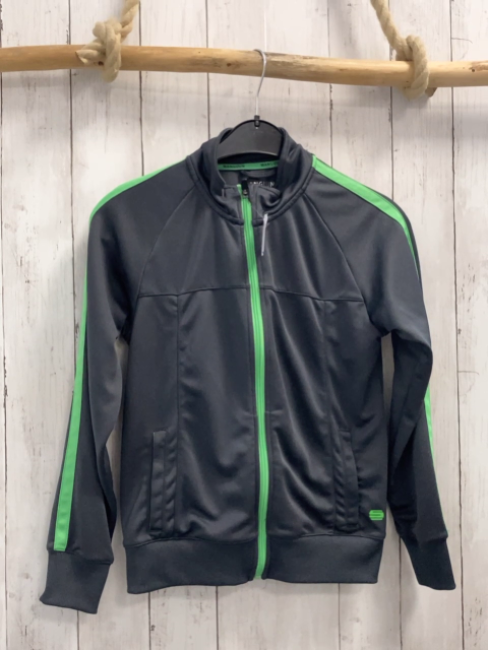 Manguun Joggingjacke  Gr. 152  grau hellgrüner Streifen + Reißverschluss 