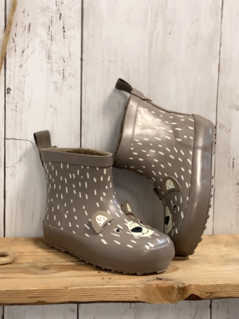   Gummistiefel  Gr. 22  grau weiße Striche Bärengesicht gefüttert  