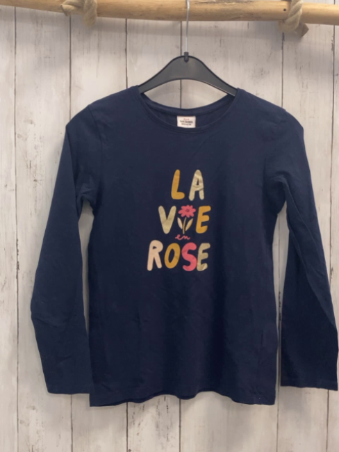 Tape à l´ oeil  Langarmshirt  Gr. 140  blau bunte Schrift mit golden Glitzer 