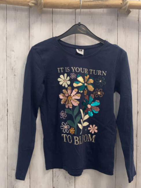 Tape à l´ oeil  Langarmshirt  Gr. 146  blau Pailettenblumen Glitzerschrift 