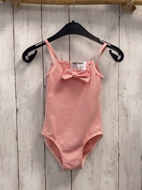 Petit Bateau Badeanzug  Gr. 92  hellrot weiße Streifen Schleife 