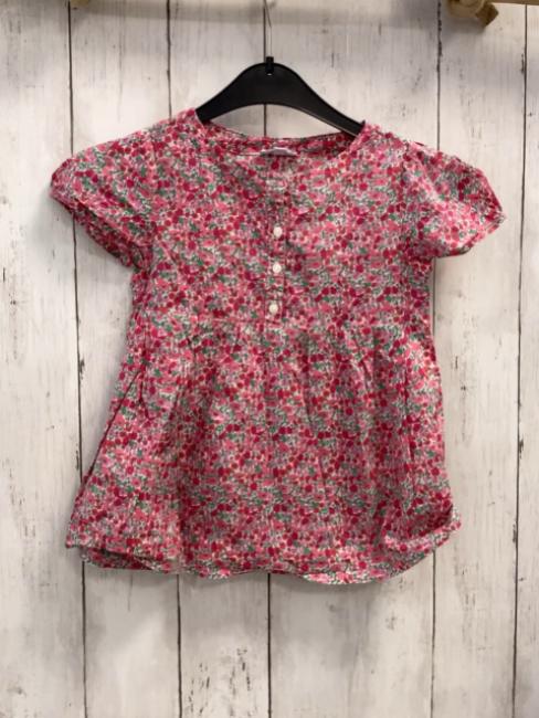 Jacadi  Sommerbluse  Gr. 116  weiß rot rosa Blumen grüne Blätter 
