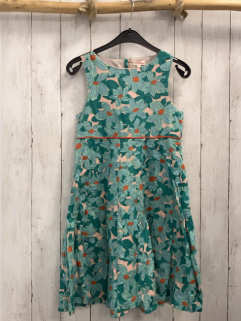 DP...aM Kleid  Gr. 140  lachs hellblau hellgrüne orange Blütten grüne Blätter 