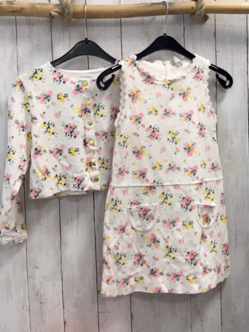 2tlg Petit Bateau  Kleid + Jacke  Gr. 128  weiß Blumen 