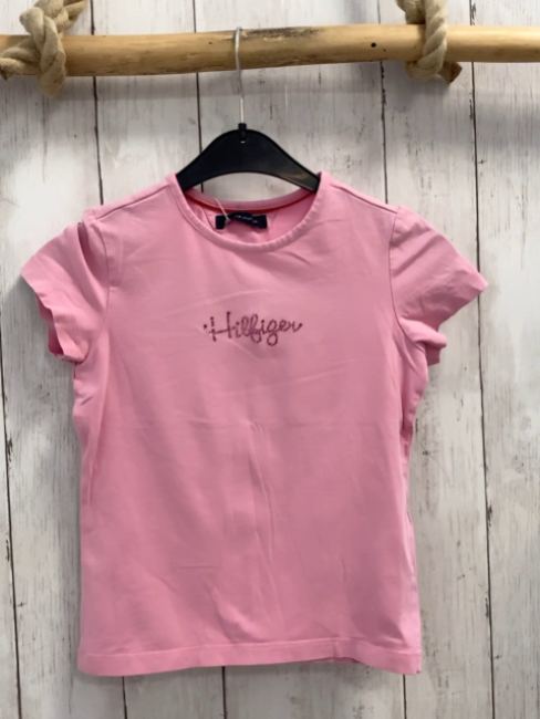 Tommy Hilfiger  T-Shirt  Gr. 116  rosa Schrift aus Steinen 