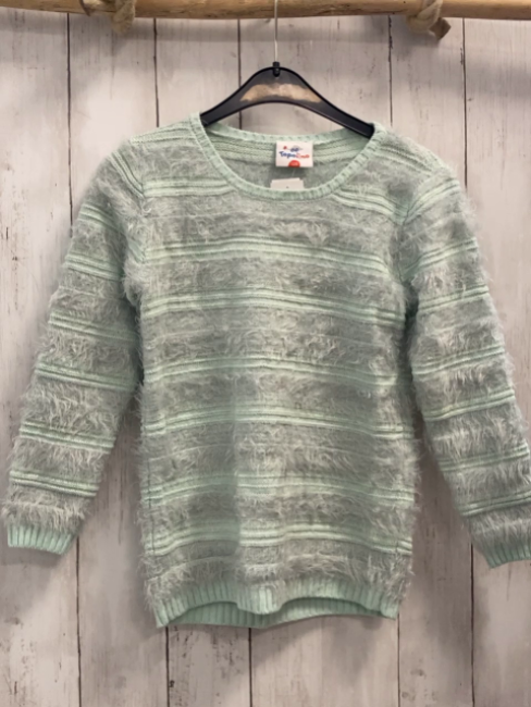  Pullover  Gr. 128  mint graue Streifen Strick  