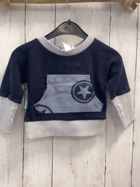   Pullover  Gr. 68  blau grauer Bund blau grau melierte Brusttasche 