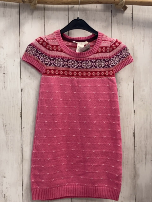 H&M  Kleid  Gr. 122  rosa Strick + rosa rot aubergine weißes Muster Strick 